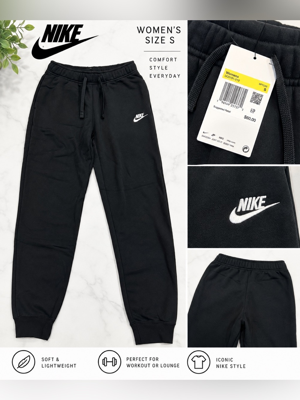 Nike womens Black Sweatpants with White Swoosh Logo small